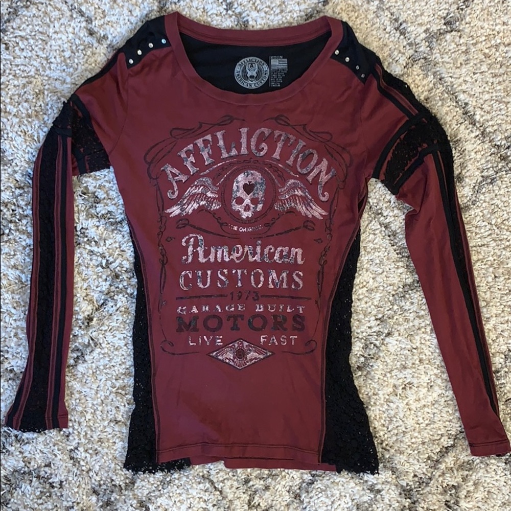 Women’s Affliction Lace rhinestone long sleeve M